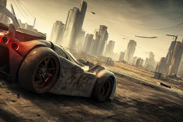 Image similar to photo wallpaper post - apocalyptic cyberpunk battle car gran turismo 7 forza horizon need for speed fast and furious 5 unreal engine cyberpunk supercar hypercar game concept car octane render, 4 khd 2 0 2 2 3 d cgi rtx style chrome reflexion global illumination ray tracing hdr arstation pixar and disney unreal