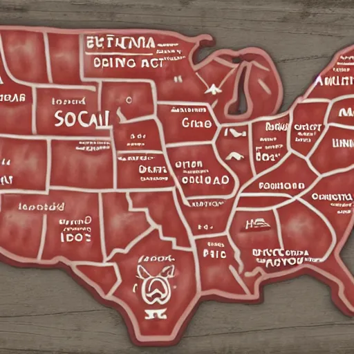 Prompt: map of America made of sausages