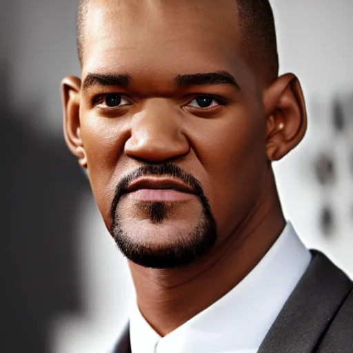 Prompt: A highly detailed photograph of the face of Caucasian Wil Smith