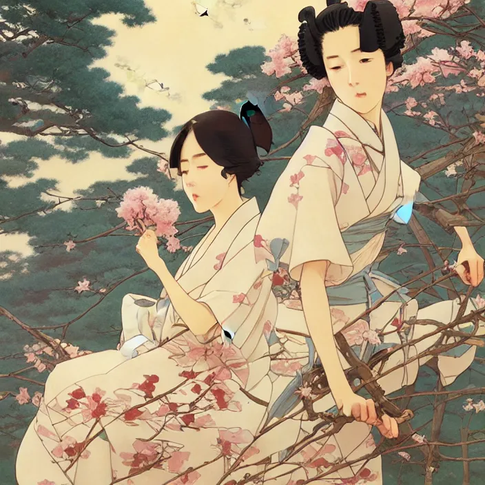 Image similar to japanese city, spring, in the style of studio ghibli, j. c. leyendecker, greg rutkowski, artem