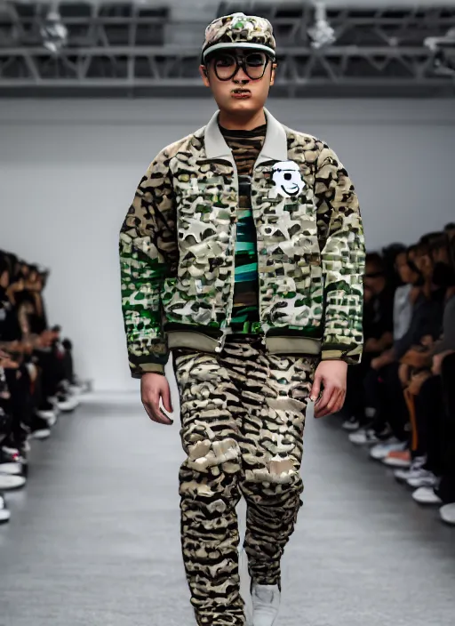 Image similar to hyperrealistic and heavy detailed bape avant garde runway show of minecraft, leica sl 2 5 0 mm, vivid color, high quality, high textured, real life