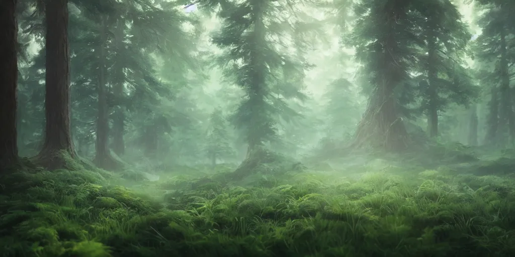 Prompt: a forest, oil painting, cinematic angle, hyperrealistic, volumetric lighting, dynamic, Studio Ghibli, digital art, octane render, post-processing, epic composition, trending on artstation, masterpiece