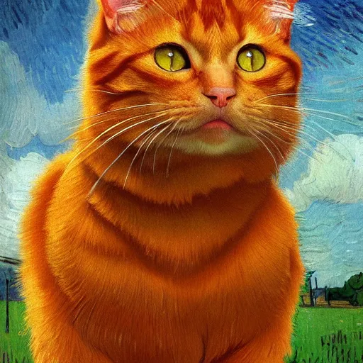 Prompt: ginger cat portrait painted by Van Gogh, hyper detailed, digital art, artstation, high definition cgsociety, sk, render, cinematic, symmetry, hyper realistic