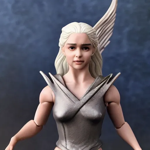 Prompt: daenerys targaryen as a vinyl action figure with no joint articulation with sharp planar edges over the form, product photo