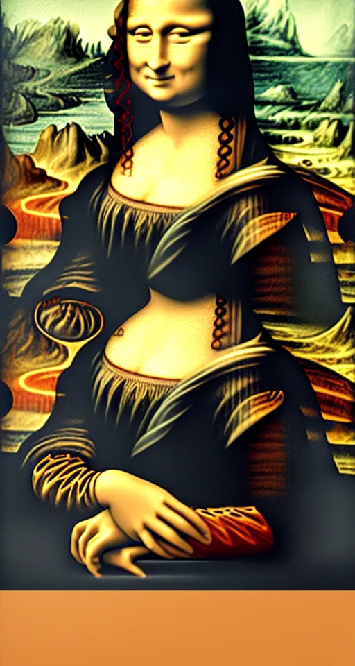 Image similar to the mona lisa as a robot, digital art