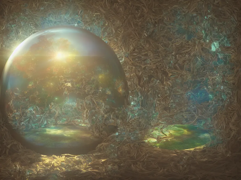 Image similar to 3 d render, sunlight study, the universe is a spheroid region 7 0 5 meters in diameter, art nouveau, by rachel ruysch and ( ( ( ( ( lisa frank ) ) ) ) ), 8 k, sharp focus, octane render