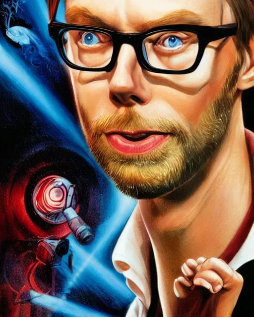 Prompt: stephen merchant, airbrush, drew struzan illustration art, key art, movie poster