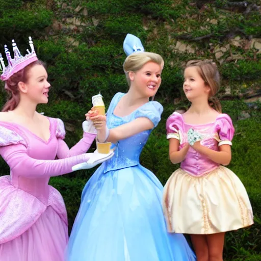 Image similar to a princess tea party with aurora, belle, and cinderella