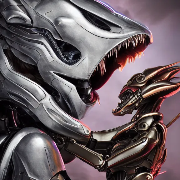 Image similar to detailed shot of a human getting eaten and swallowed, by a gigantic goddess elegant beautiful stunning anthropomorphic hot robot mecha female dragon, with sleek silver metal armor, OLED visor over eyes, micro art, prey, vore, digital art, mawshot, dragon vore, dragon maw, furry art, high quality, 8k 3D realistic, macro art, micro art, Furaffinity, Deviantart, Eka's Portal, G6