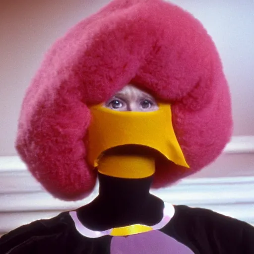 Image similar to Still from a children's television show about a woman dressed as a nostril, color 1980