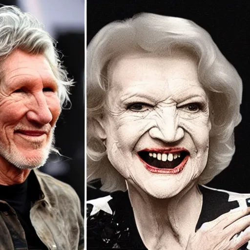 Image similar to roger waters but with betty white's face