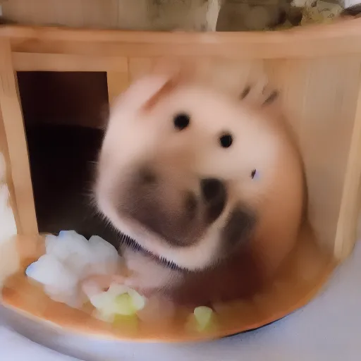 Prompt: a corgie in a house made of sushi