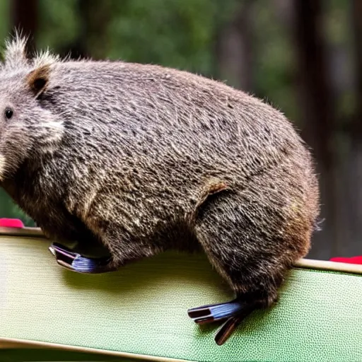 Prompt: A wombat absolutely shredding on a guitar