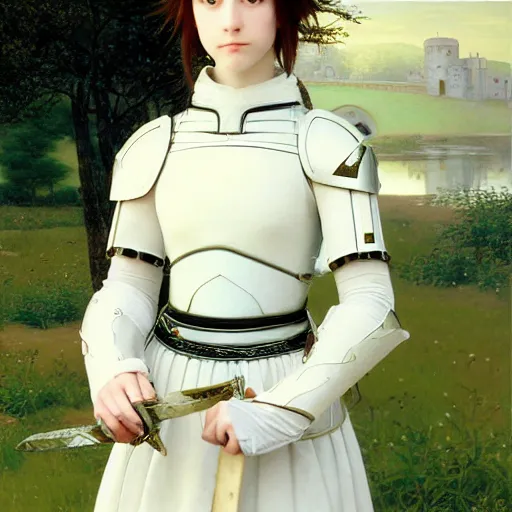 Prompt: Painting of Alice in Sword Art Online SAO, delicate, pale milky white porcelain skin, heavy armor, by Edmund Leighton. 8K. Extremely detailed.