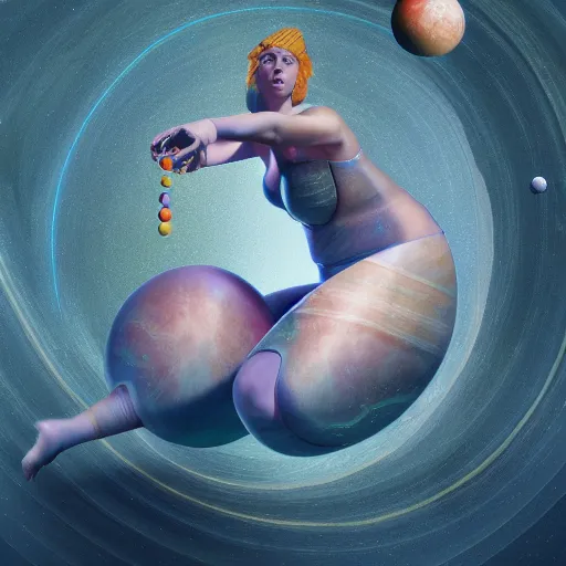 Prompt: a colossal goddess is playing marbles with the planets, highly detailed, digital painting, artstation, octane render, concept art, matte, sharp focus, illustration