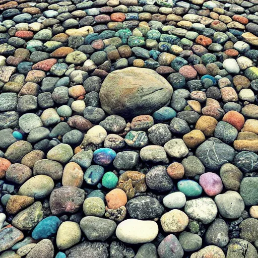 Prompt: 1 4 rocks in a circle on the ground