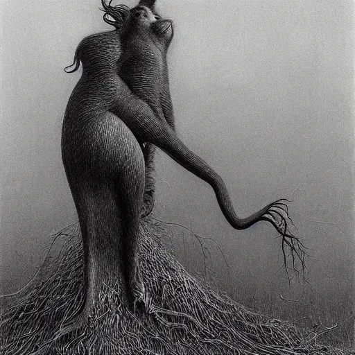 Image similar to agouti beksinski, eldritch, apocalypse, creepy creature, horror spooky