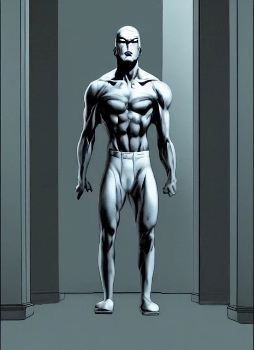 Prompt: aesthetic digital illustration of a solitary handsome screaming young man standing in an empty white room by brian bolland, rachel birkett, alex ross, and neal adams | sinister, dangerous, character concept, concept art, unreal engine, finalrender, centered, deviantart, artgerm