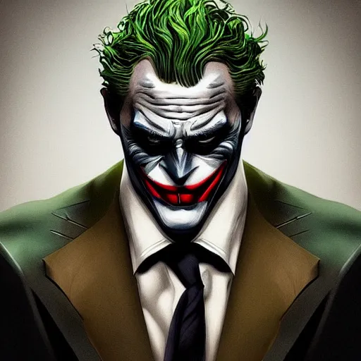 Prompt: the Batman with the joker makeup, digital painting, amazing detail, artstation, cgsociety