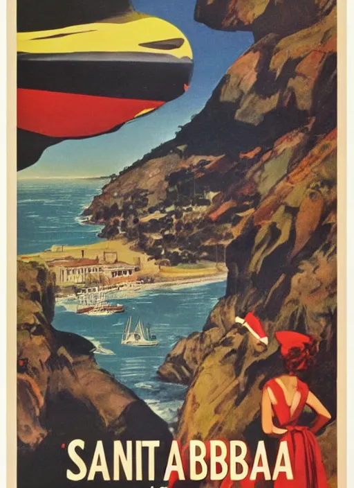 Prompt: a vintage 1 9 6 0's movie poster about santa barbara, california,