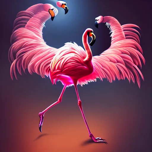 Prompt: developing into a feathered flamingo, covered in feathers, wings, flight, surreal, fantasy, intricate, surgeon, doctor, operation theater, elegant, dramatic lighting, emotional, symbolic metaphor, highly detailed, lifelike, photorealistic, digital painting, artstation, concept art, sharp focus, illustration