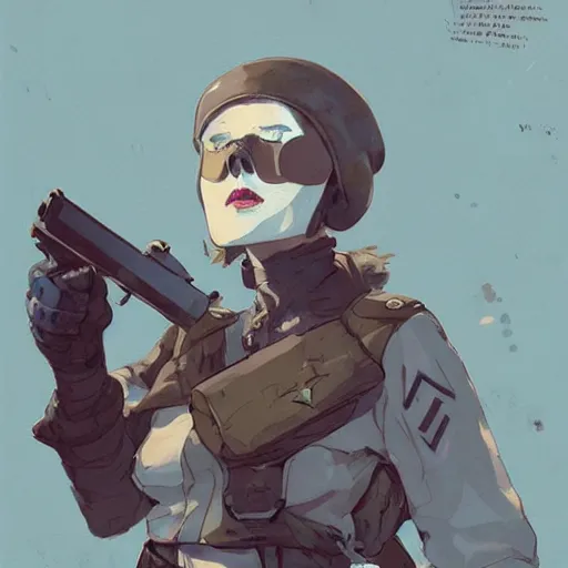 Prompt: nazi character on ww 2 by atey ghailan, by greg rutkowski, by greg tocchini, by james gilleard, by joe fenton, by kaethe butcher, dynamic lighting, gradient light blue, brown, blonde cream and white color scheme, grunge aesthetic