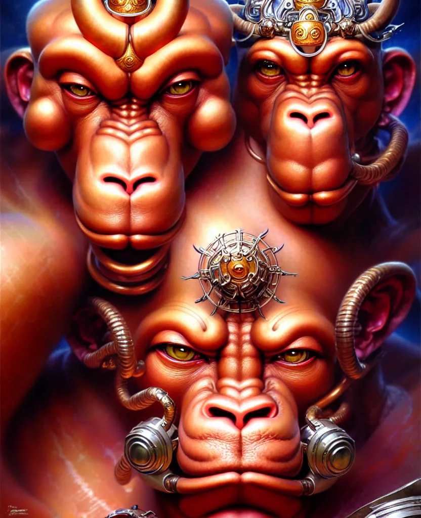 Image similar to beautiful hanuman fantasy character portrait, close - up, headshot, ultra realistic, wide angle, intricate details, the fifth element artifacts, highly detailed by peter mohrbacher, hajime sorayama, wayne barlowe, boris vallejo, aaron horkey, gaston bussiere, craig mullins