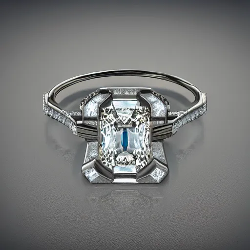 Image similar to photo of engagement ring with two diamonds outside and one in the middle, realistic, hyper detailed, concept art, victorian, multiple angles