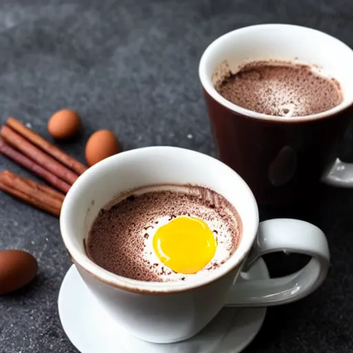 Prompt: a hot chocolate with an egg yolk on top