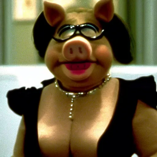 Image similar to movie still of trinity as miss piggy in the matrix 1 9 9 9 movie