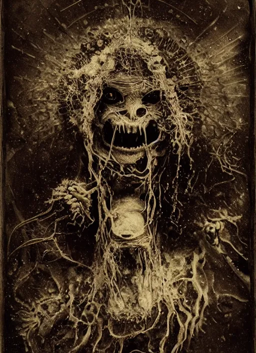 Prompt: old wetplate daguerreotype demons, devil, pain, anger, desolation, angel, bird head, explosion of data fragments, fractal, intricate, elegant, highly detailed, parallax, leica, medium format, subsurface scattering, by jheronimus bosch and greg rutkowski and louis jacques mande daguerre