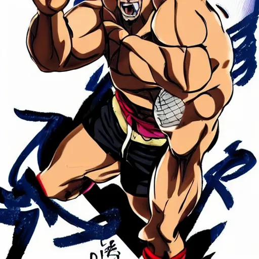 Prompt: Dwayne Johnson in JoJo's bizarre adventure anime style