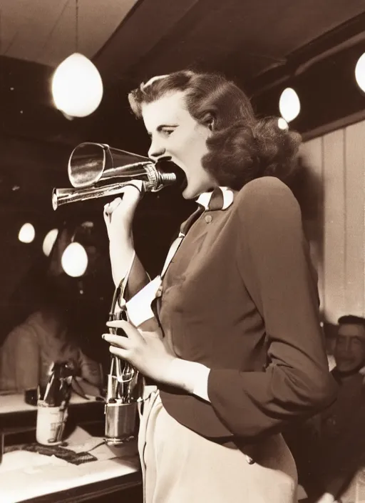 Prompt: a 1 9 4 0 s photograph of a singer in a jazz club, kodak kodachrome film photography, flash photography