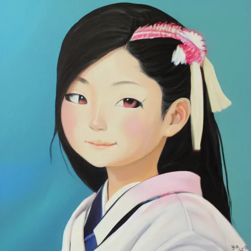 Image similar to a painting of Japanese schoolgirl, clothed, concept art