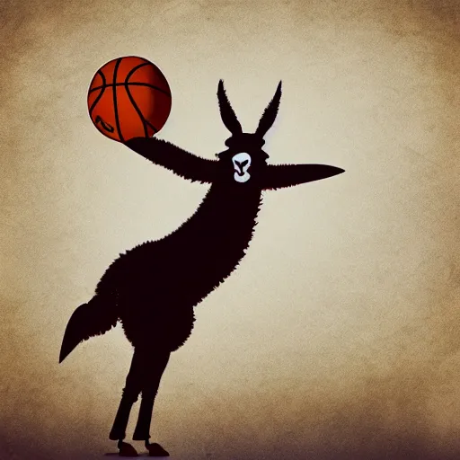 Image similar to a llama dunking a basketball, 4 k, digital art, high resolution, trending on artstation