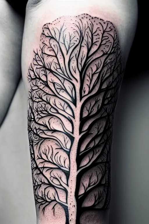 Prompt: a tree, tatoo, intricate, elegant, highly detailed, smooth, sharp focus, artstation