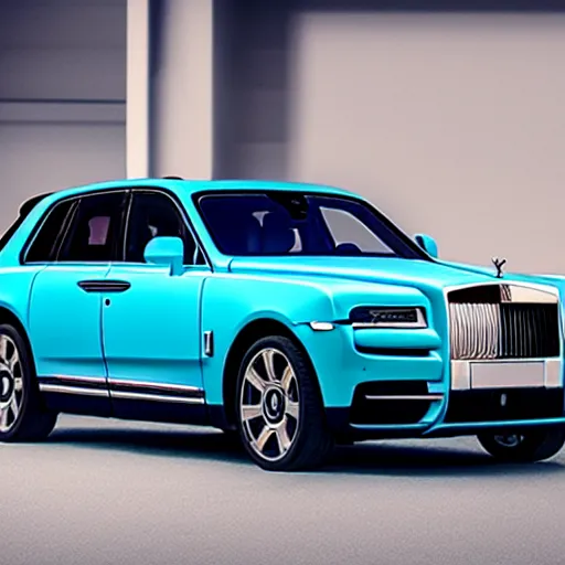 Image similar to Rolls Royce Cullinan, baby blue, black rims, 4k, shot on iPhone