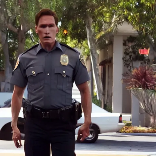 Prompt: Live Action Still of Jerma985 in Beverly Hills Cops, real life, hyperrealistic, ultra realistic, realistic, highly detailed, epic, HD quality, 8k resolution, body and headshot, film still