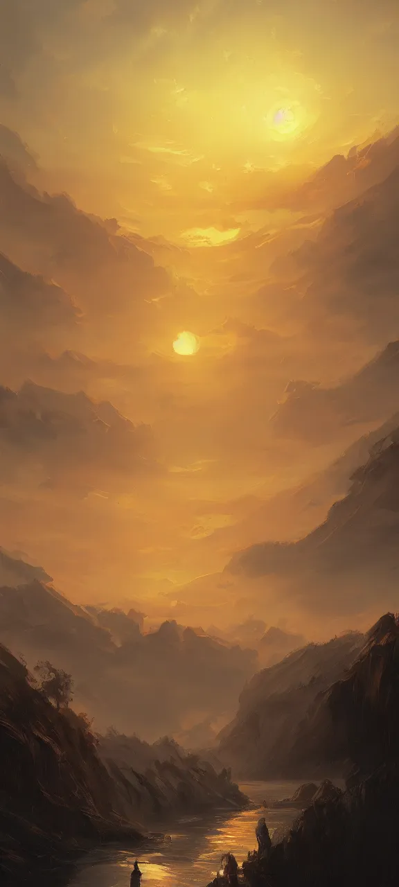 Prompt: A painting of a sunrise trending on artstation in the style of Greg Rutkowski