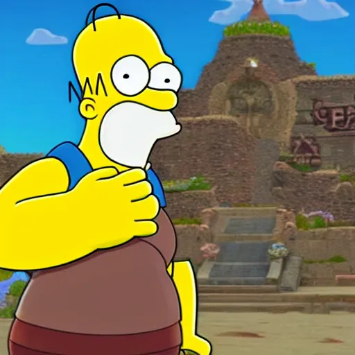 Prompt: homer simpson in breath of the wild