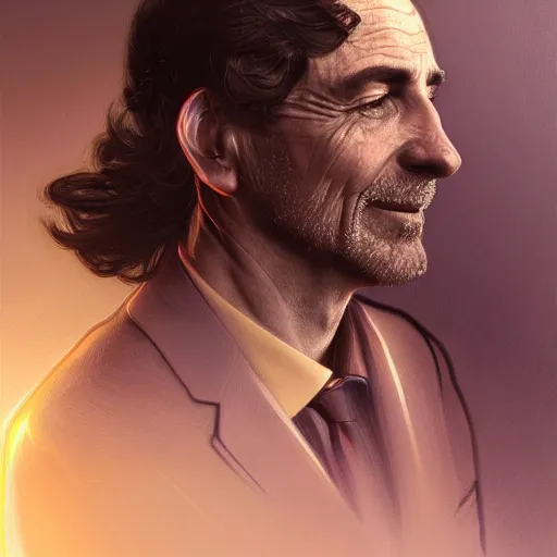 Prompt: 2020 portrait of former hockey player and coach Lou Vairo, fantasy, intricate, elegant, highly detailed, digital painting, artstation, concept art, smooth, sharp focus, luxury fashion illustration, art by artgerm and greg rutkowski and alphonse mucha, brightly lit cinematic soft lighting, photorealistic