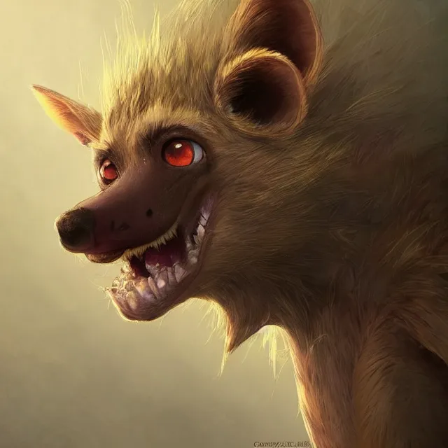 Prompt: a beautiful portrait of a cute anthropomorphic humanoid brown hyena fursona. big eyes. character design by cory loftis fenghua zhong ryohei hase isma