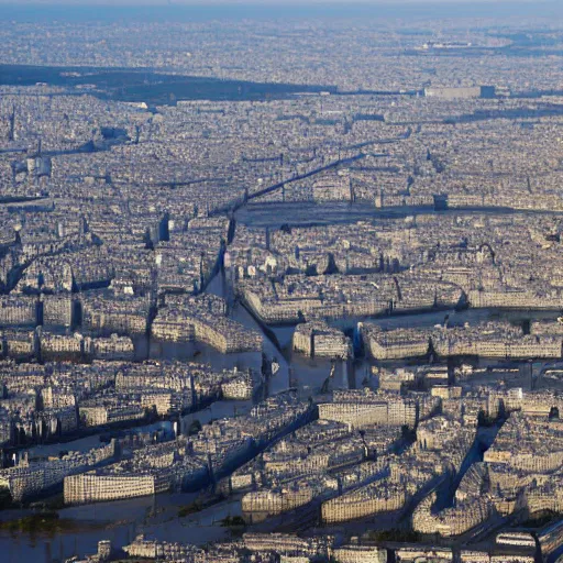 Image similar to aerial photo of paris with a flood of 6 0 meters high, realistic, 4 k