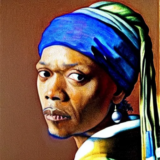 Image similar to Samuel L Jackson with a pearl earring by Johannes Vermeer