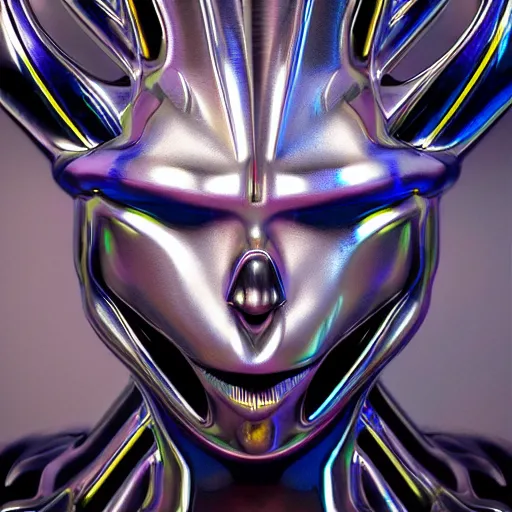 Image similar to chrome jester, glossy, metallic, neon, symmetrical, tribal patterns, realistic, unreal engine, octane, redshift, artstation, behance