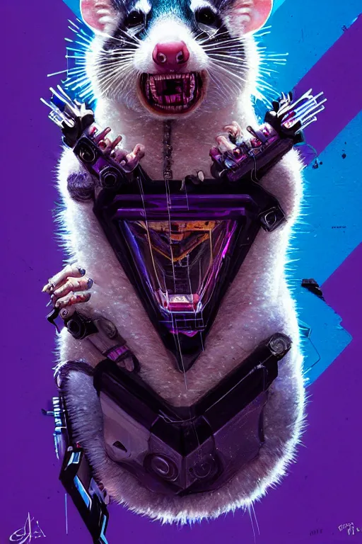 Image similar to a beautiful portrait of a cute cyberpunk opossum screaming by sandra chevrier and greg rutkowski and wlop, purple blue color scheme, high key lighting, volumetric light, digital art, highly detailed, fine detail, intricate, ornate, complex, octane render, unreal engine, photorealistic