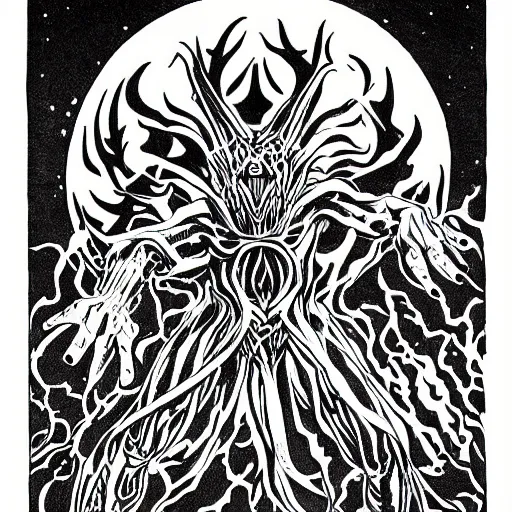 Image similar to clean simple line art of a terrifying monster from folklore. no background. well composed, clean coloring book page, beautiful detailed art. coloring book line art by steve ditko and jack kirby and greg rutkowski