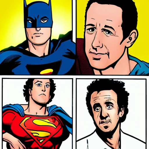 Prompt: comic book of Adam Sandler and Paulie Shore, style of DC comics, justice league