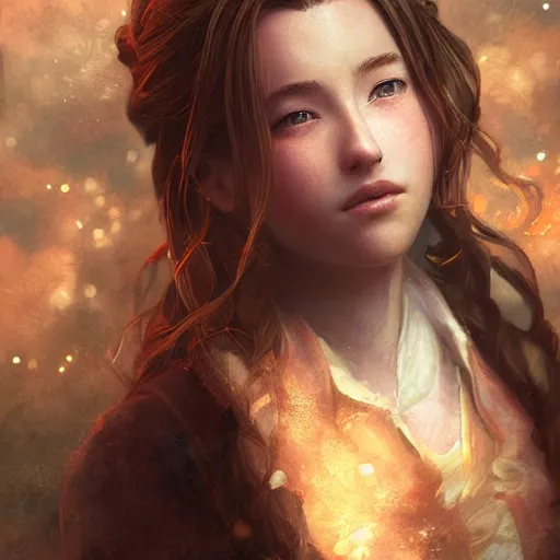 Image similar to Aerith Gainsborough portrait, atmospheric lighting, painted, intricate, volumetric lighting, beautiful, rich deep colors masterpiece, golden hour, sharp focus, ultra detailed, by Leesha Hannigan, Ross Tran, Thierry Doizon, Kai Carpenter,Ignacio Fernández Ríos