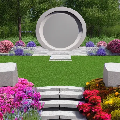 Image similar to 4k HDR circular stone portal | opens to space surrounded by realistic flowers